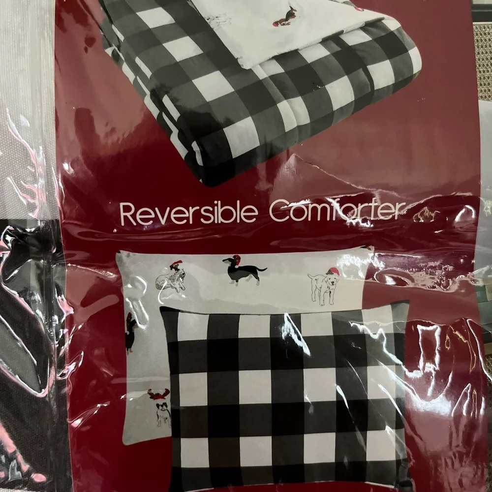 Full/queen comforter set holiday dogs reversible net great for the holidays
